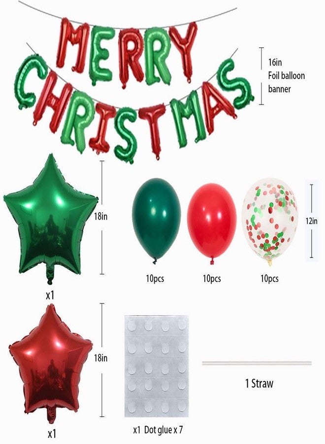 DECGOL Merry Christmas Balloons Banner 13pcs Aluminum Foil 16 Inch Letters with 2pcs 18 Inch Star Balloons 30pcs Red Green Confetti Balloon for Christmas Party Decorations - Image 2